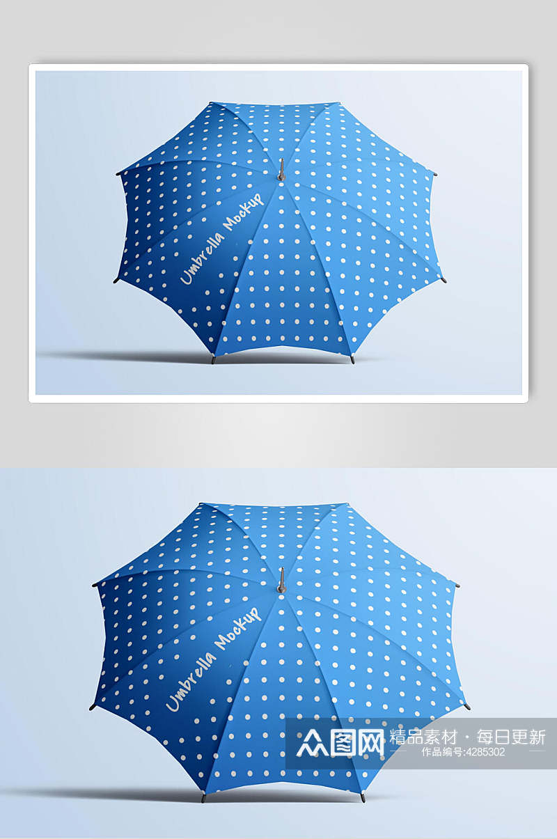 蓝色白点雨伞贴图样机素材