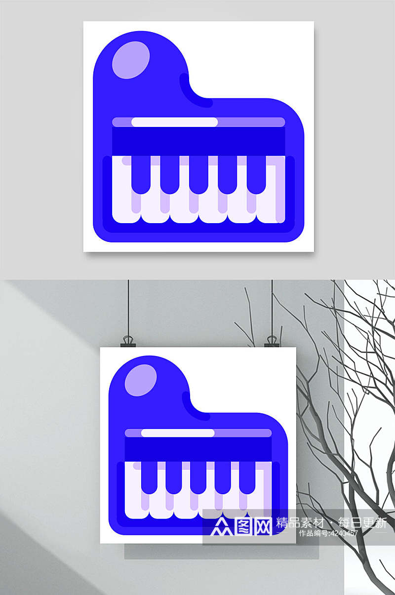 钢琴蓝白色创意轻拟物图标矢量素材素材