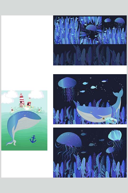 鲸鱼蓝绿大气高端海洋动物矢量素材