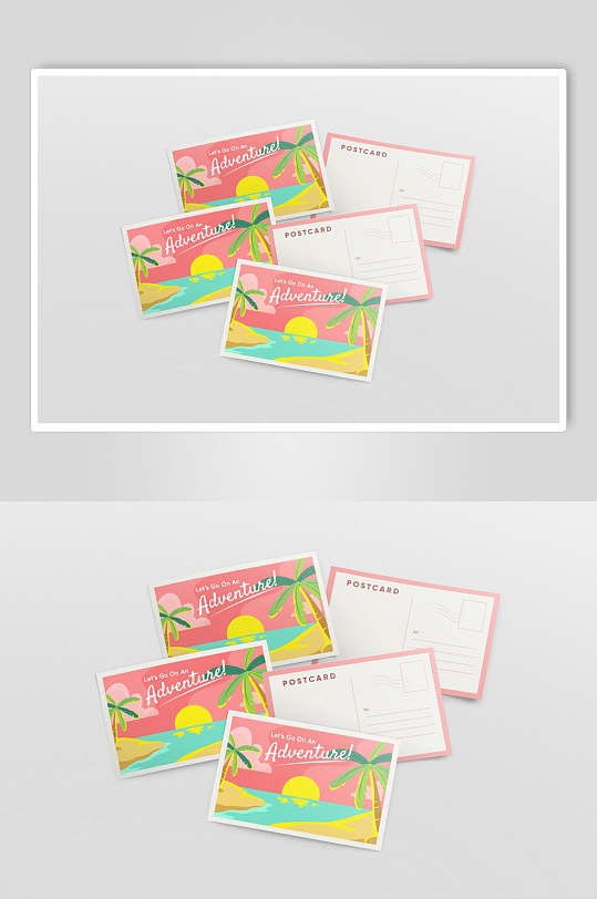 度假正反面明信片展示样机