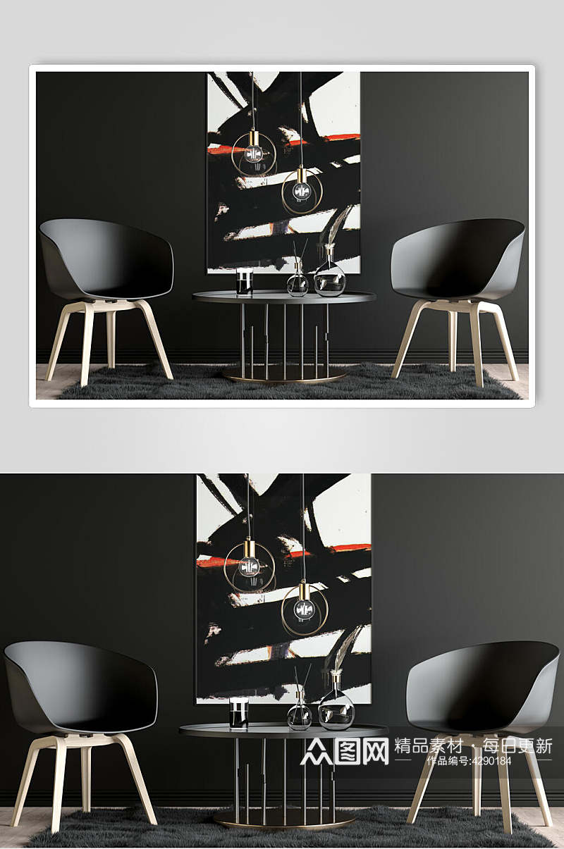 板凳桌子吊灯壁画黑装饰画样机素材