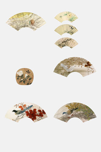典雅鸟中国风扇面图案免抠素材