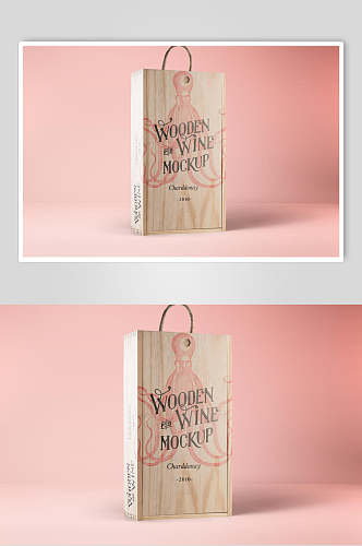 英文字母木板粉色红酒包装样机