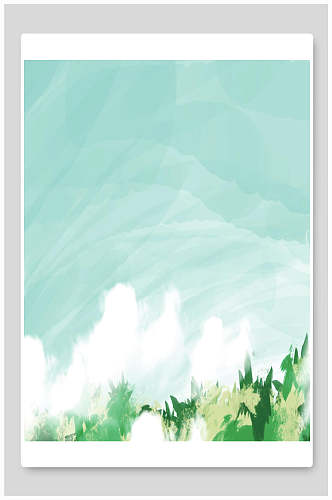 树干云雾手绘卡通春天森林背景