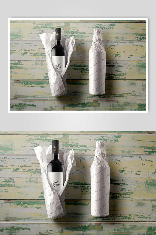 木板包装塑料纸黑红酒包装样机