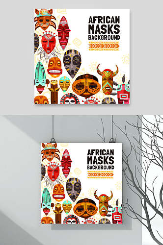 创意英文非洲面具图腾矢量素材