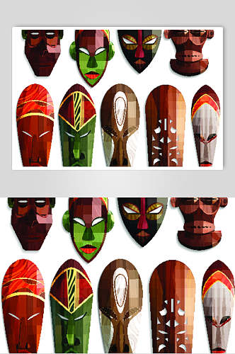 手绘彩色非洲面具图腾矢量素材