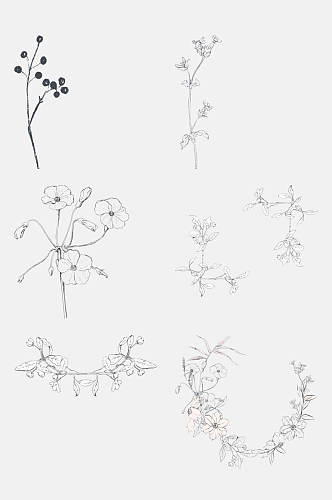 卡通枝叶线稿植物花卉免抠元素