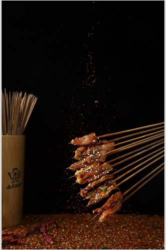创意大气辣椒面筷子烤串美食图片