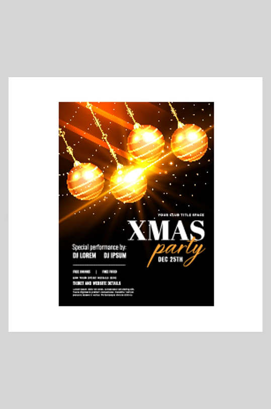 金色圆球圣诞节矢量海报-众图网