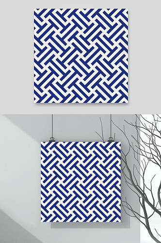 线条蓝白清新古典日式纹样矢量素材