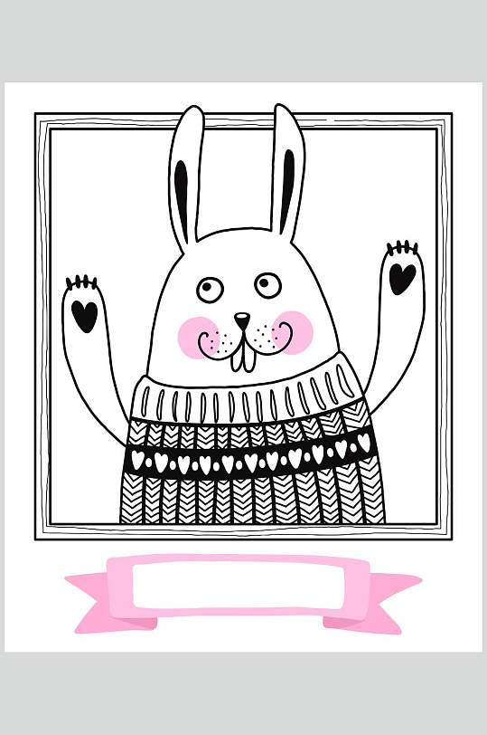 穿毛衣的兔子北欧风卡通动物图案矢量素材