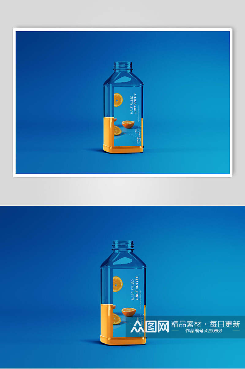 橙子英文字母浅蓝色饮料瓶样机素材