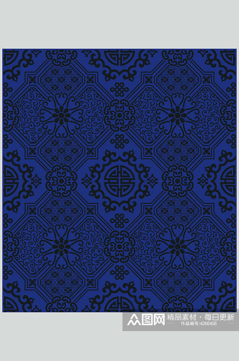 清新黑蓝简约古典日式纹样矢量素材素材