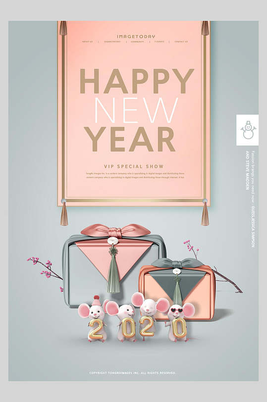 鼠年新年快乐圣诞节促销海报