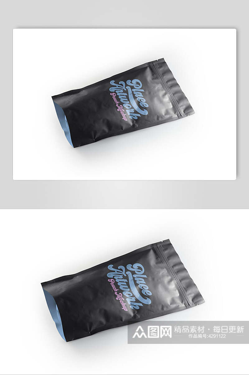 黑蓝色英文字母方形零食包装样机素材