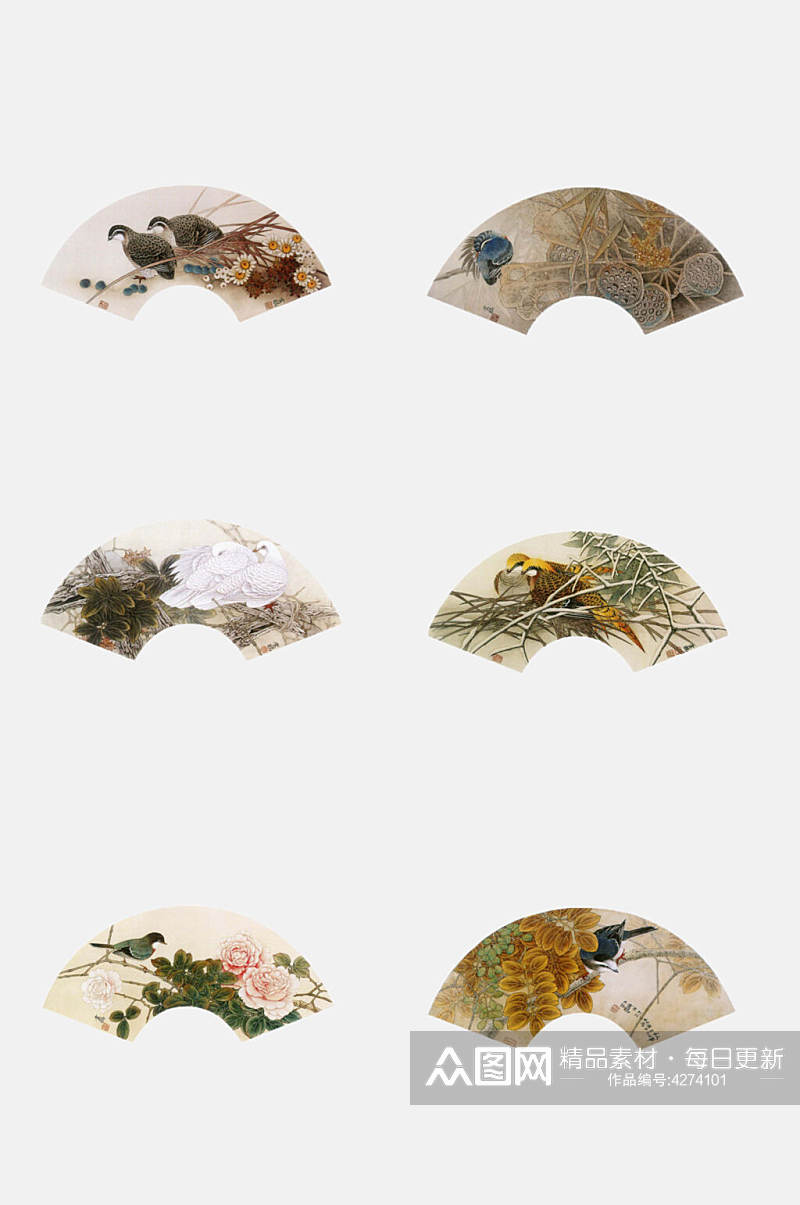 手绘花朵中国风扇面图案免抠素材素材