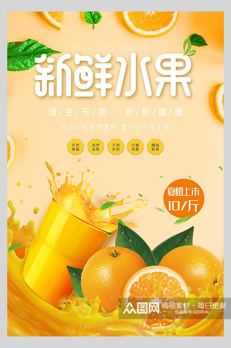 新鲜水果橙子果汁海报素材