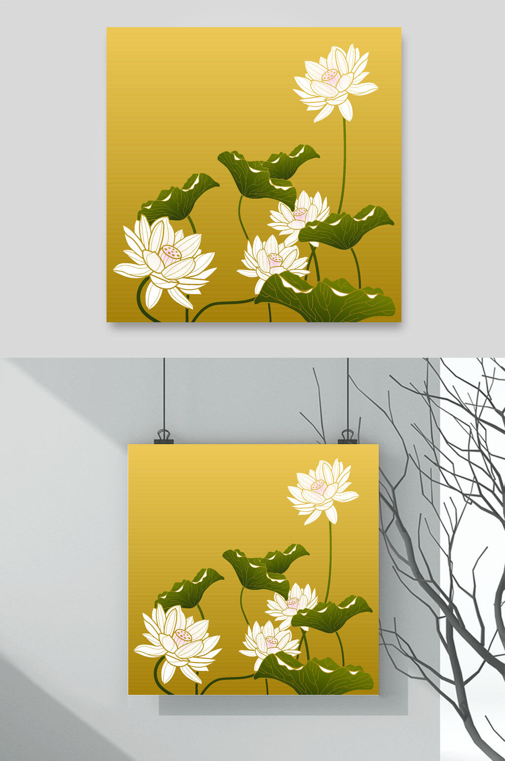 荷花叶子传统古典绘画矢量素材素材