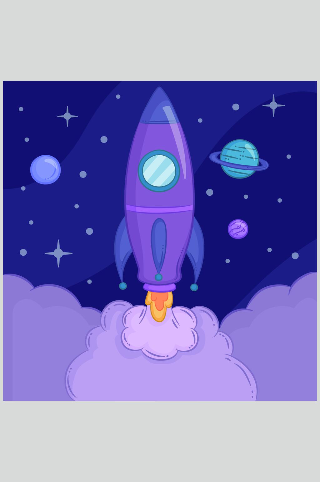 云雾星球卡通火箭插画矢量素材素材
