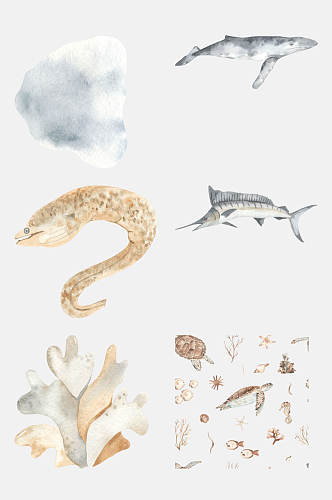 创意手绘珊瑚海底动物免抠素材