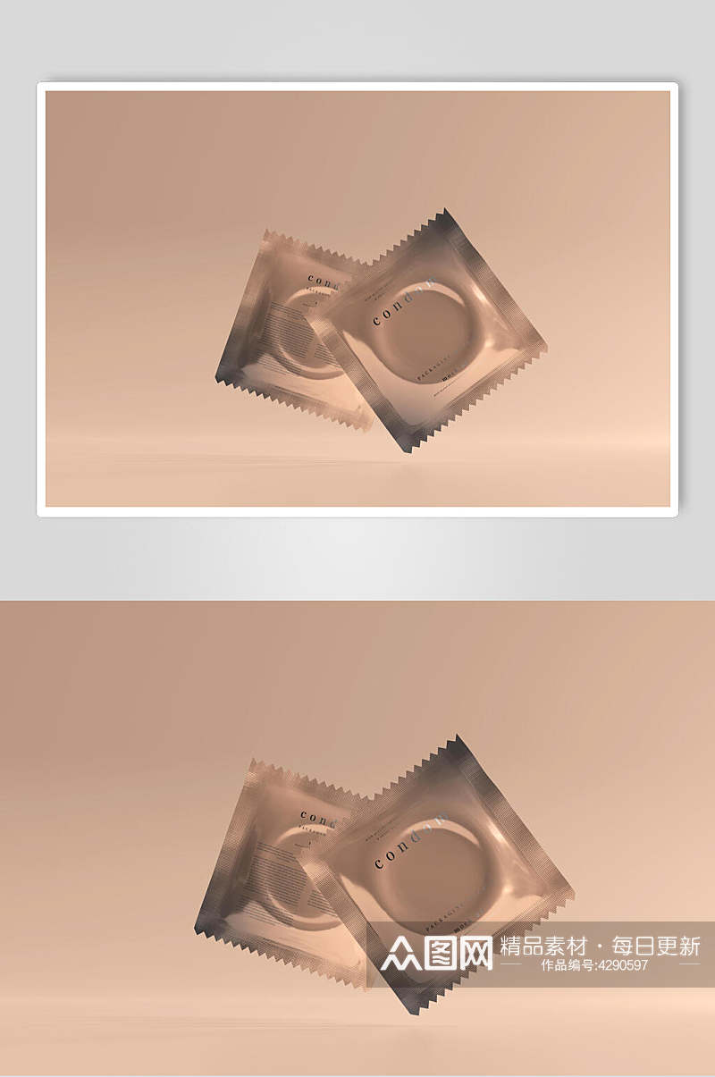 膨化袋齿轮状棕避孕套塑料样机素材