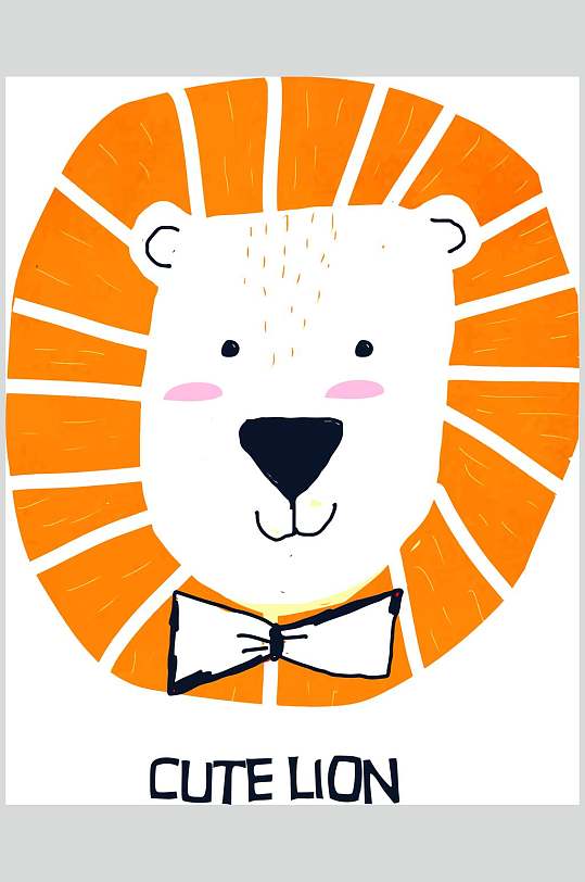 橙色小熊北欧风卡通动物图案矢量素材