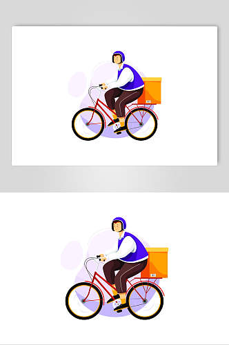 单车紫黄高端创意快递人物矢量素材