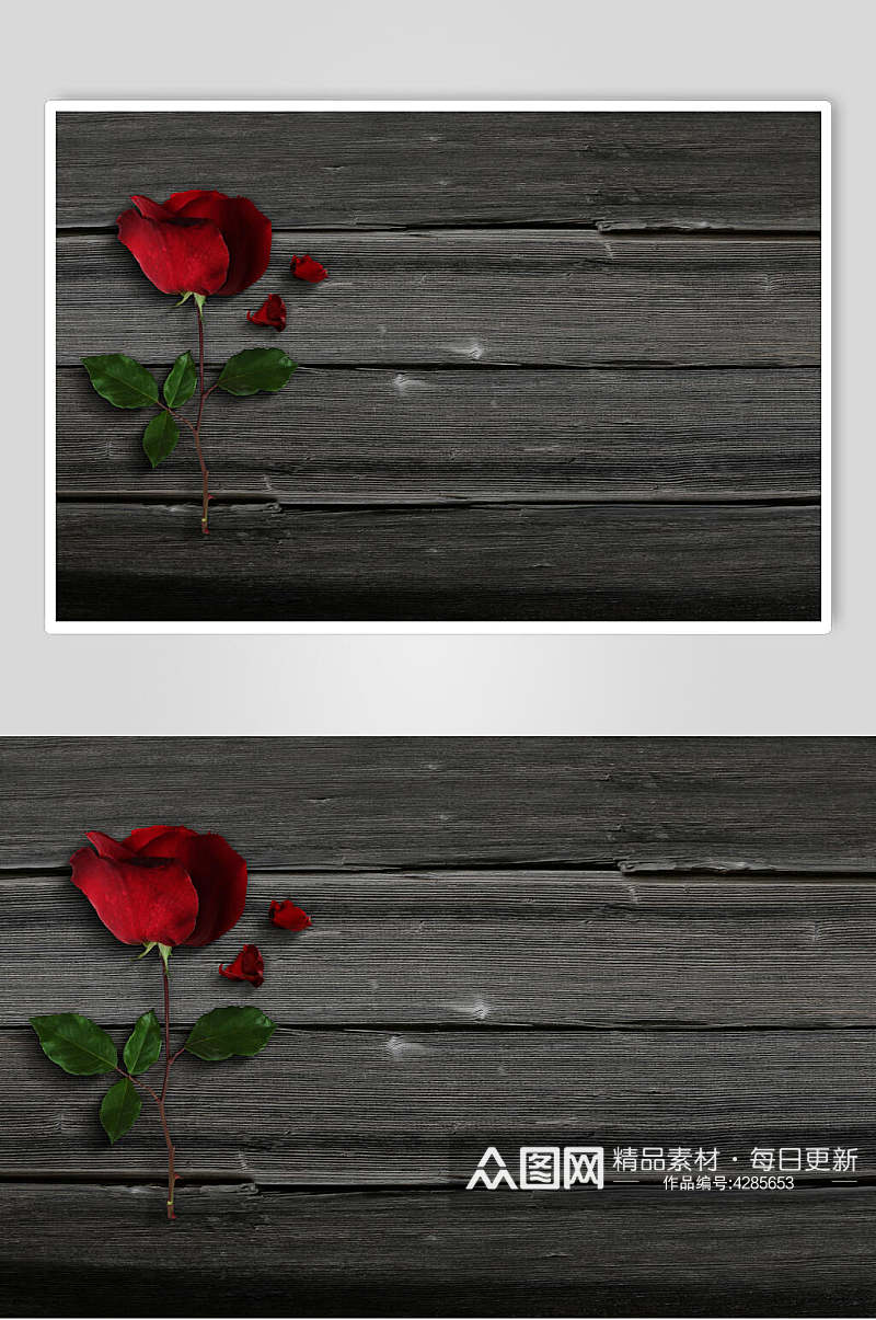 木板背景玫瑰花图片素材