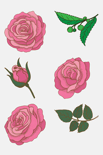 粉色花朵卡通植物插画免抠素材