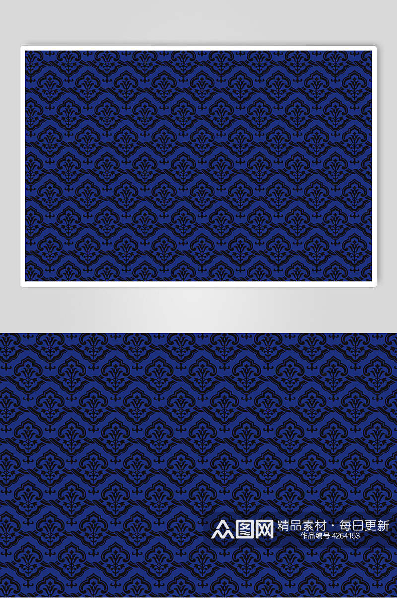 蓝色花纹古典日式纹样矢量素材素材