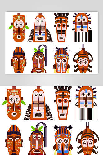 非洲褐色面具图腾矢量素材