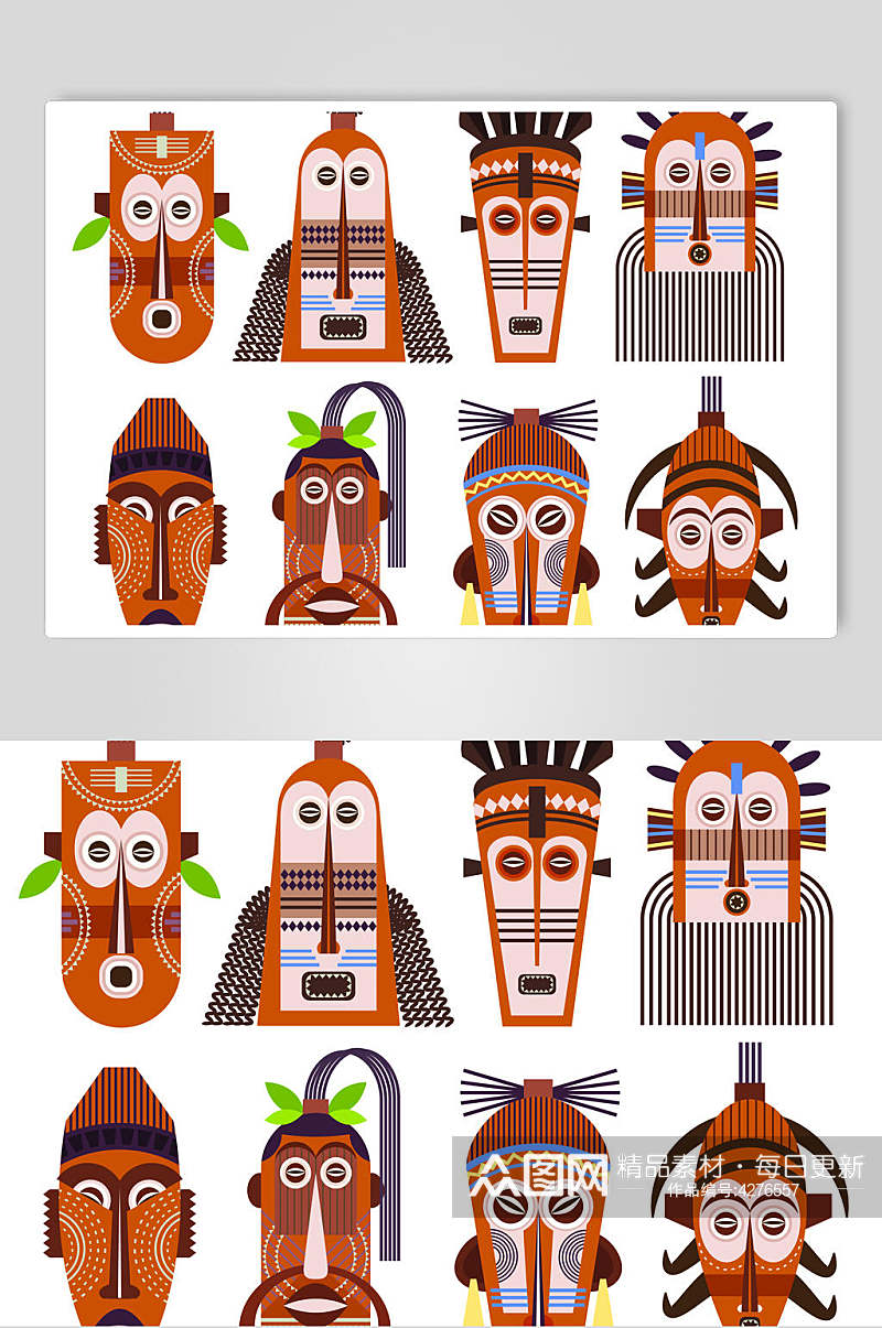 非洲褐色面具图腾矢量素材素材