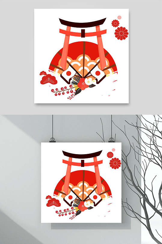 扇子红色高端创意日式和风插画素材
