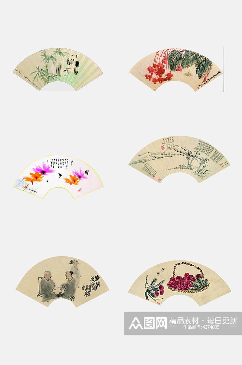 创意竹子熊猫中国风扇面图案免抠素材素材