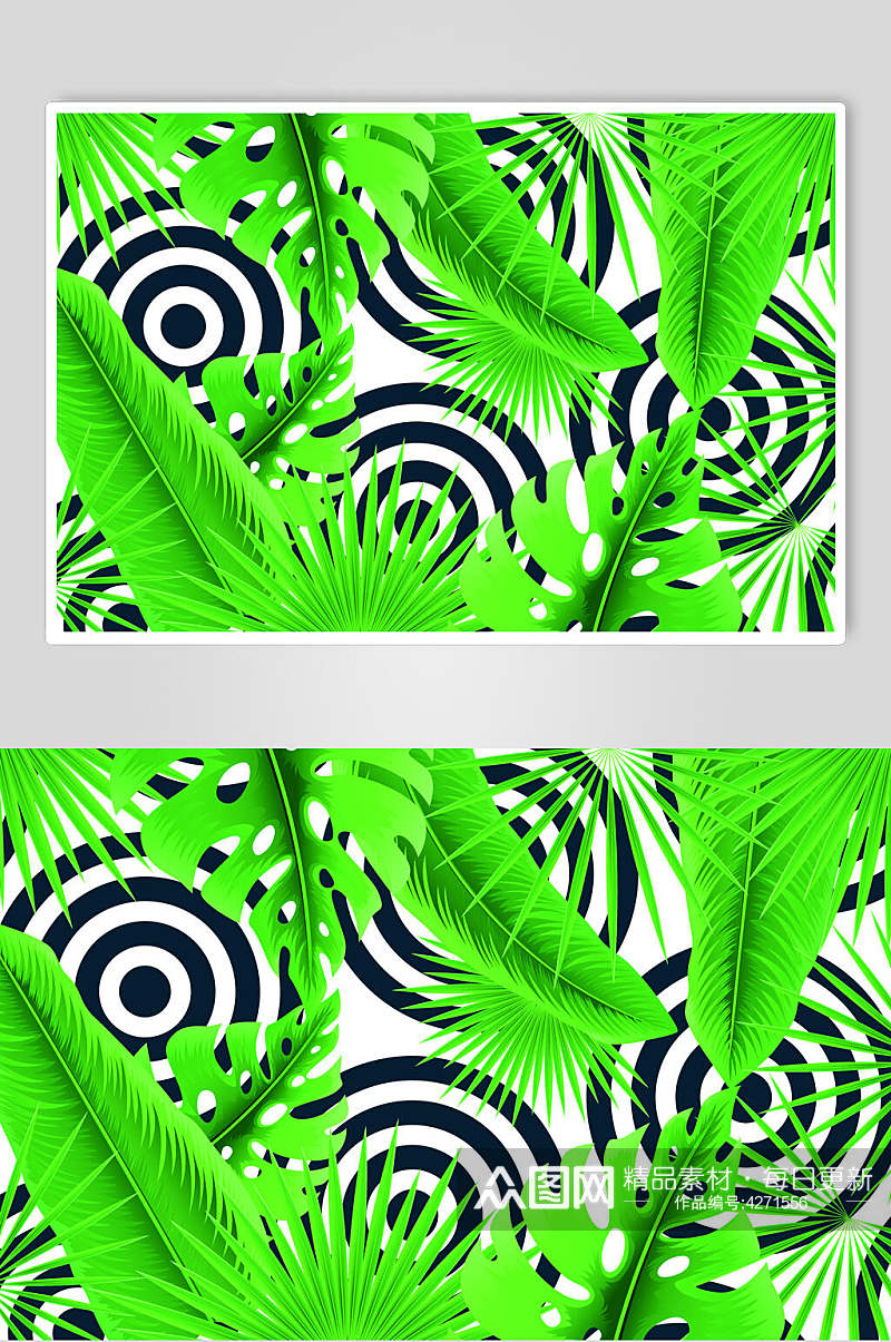 创意圆圈热带植物绿色叶子矢量素材素材