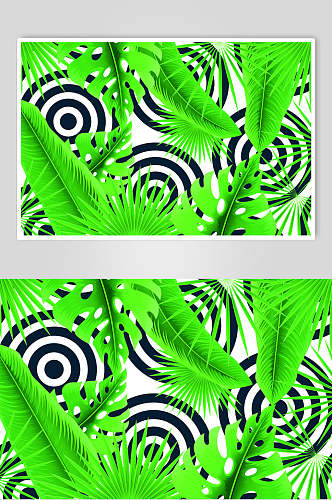 创意圆圈热带植物绿色叶子矢量素材