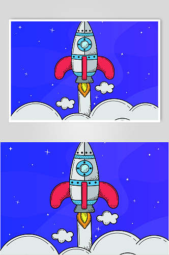 蓝色简约扁平卡通火箭插画矢量素材