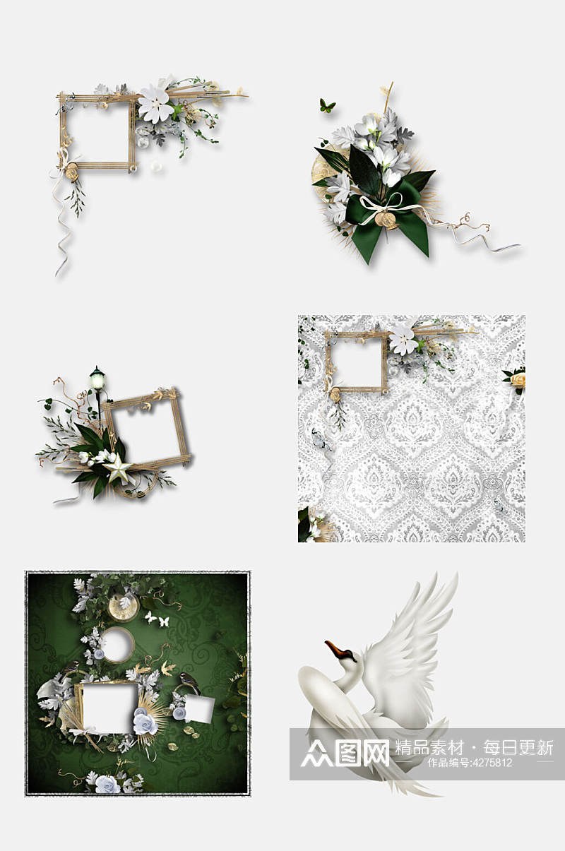 创意花朵相框欧式古典装饰免抠素材素材