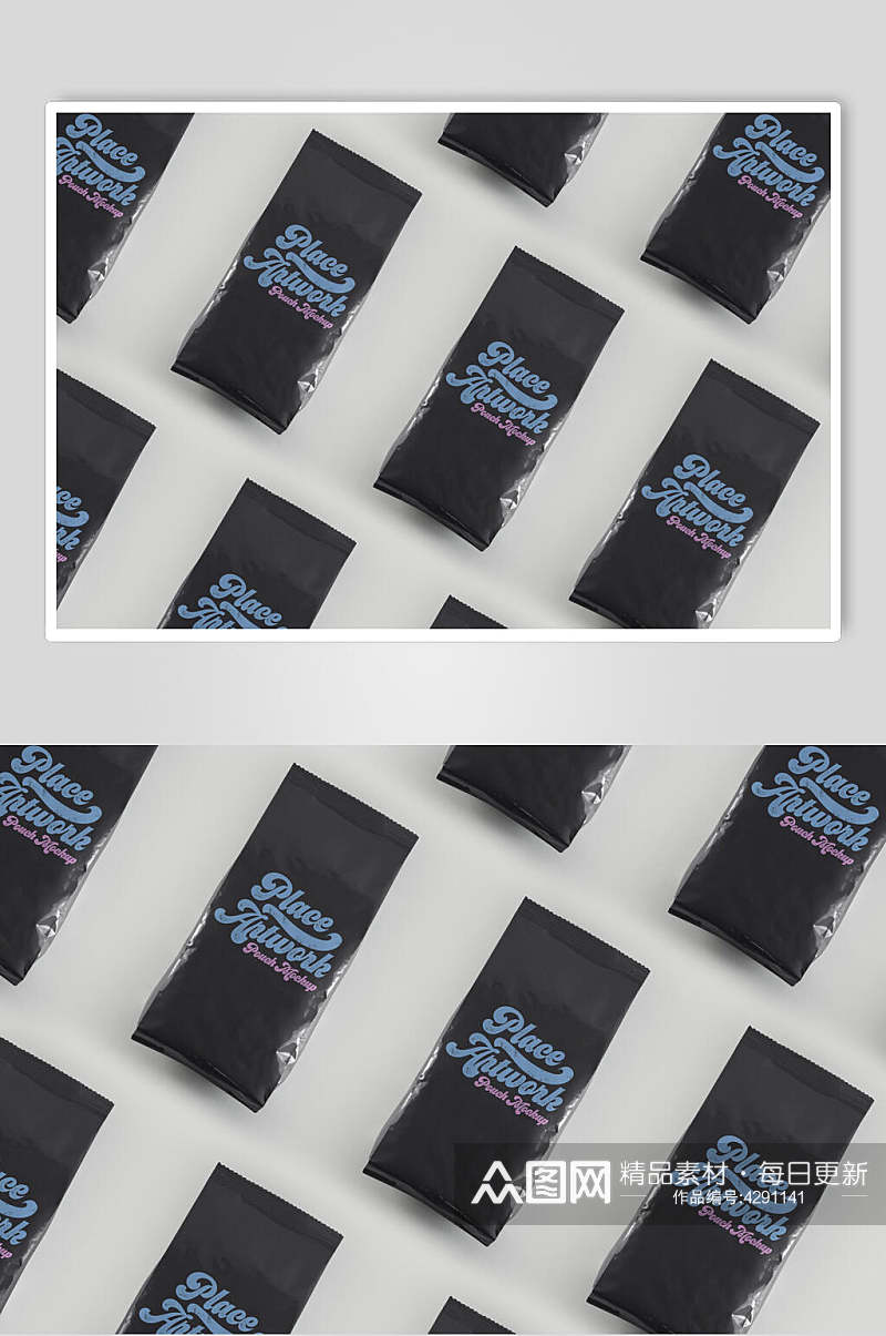 黑蓝色英文字母方形零食包装样机素材