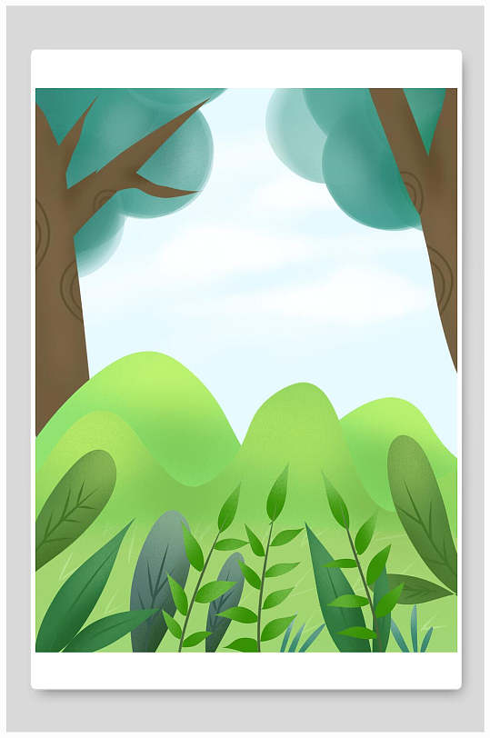 树干叶子手绘卡通春天森林背景