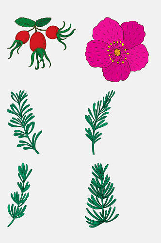 唯美红色花朵卡通植物插画免抠素材