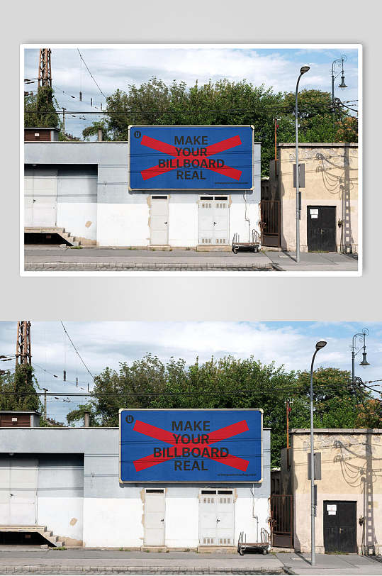 蓝色户外广告牌样机-众图网