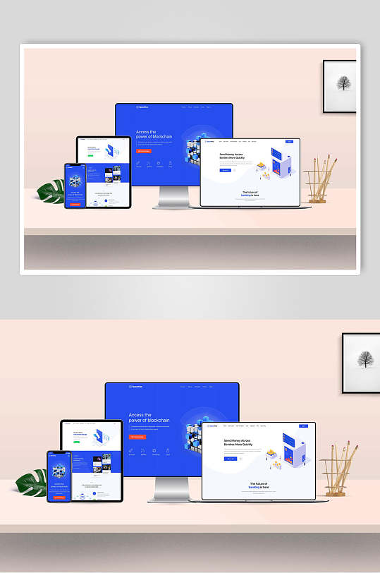 蓝色网页界面设计样机
