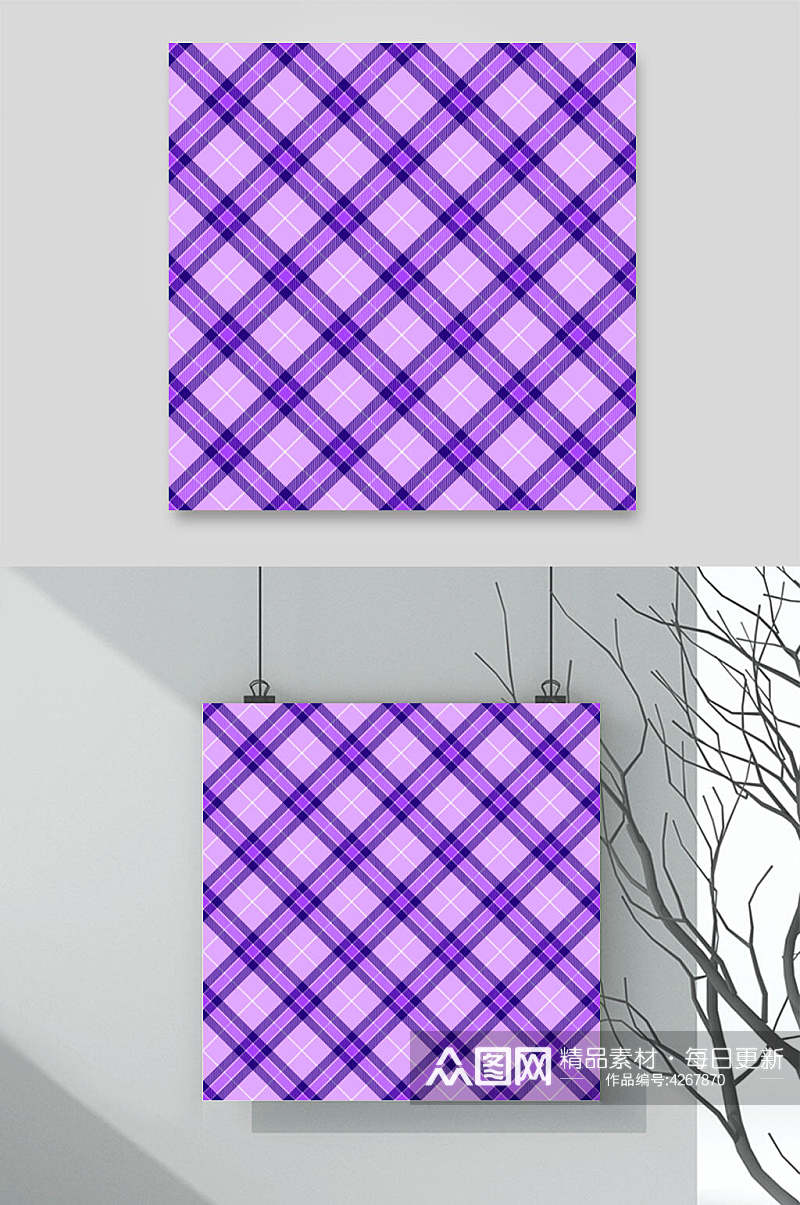 紫色清新英伦彩色格子图案矢量素材素材