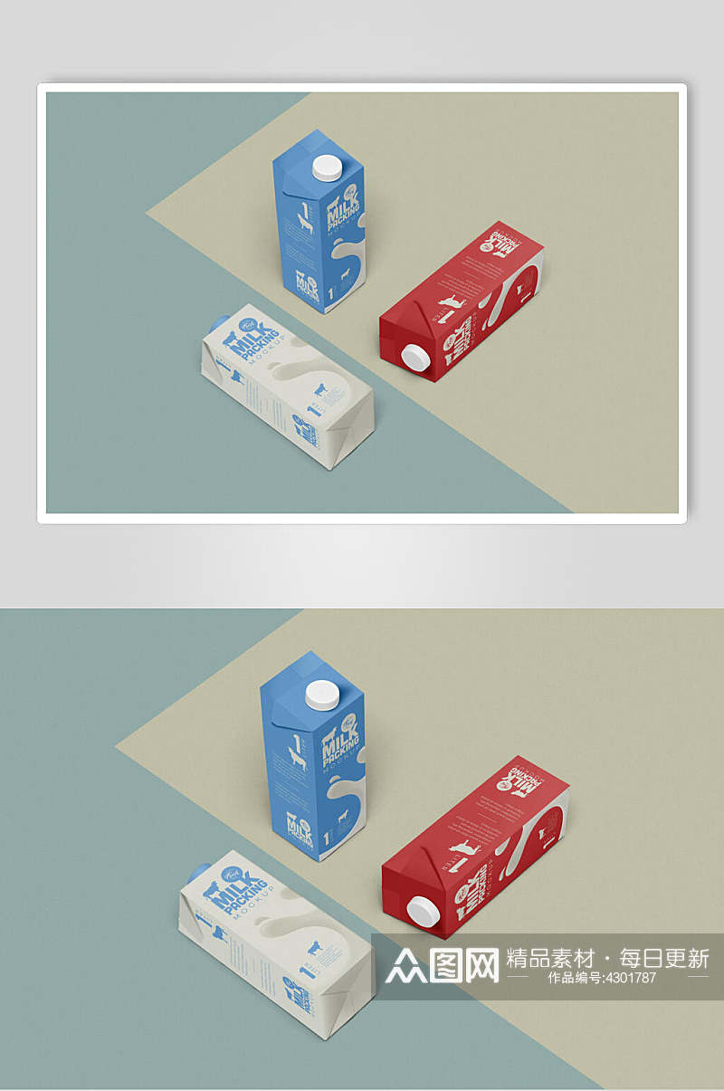 立体英文字母牛奶果汁饮品包装样机素材