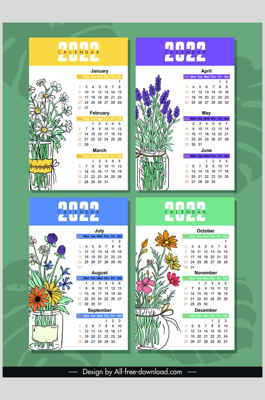 花朵盆栽绿色清新新年日历矢量素材素材