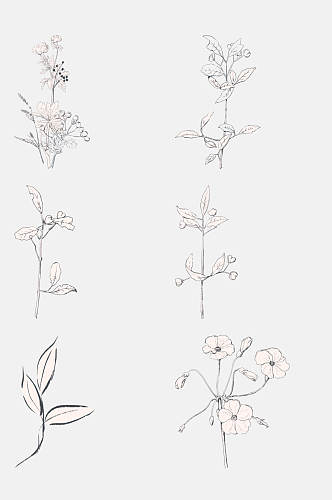 卡通枝叶线条植物花卉免抠元素