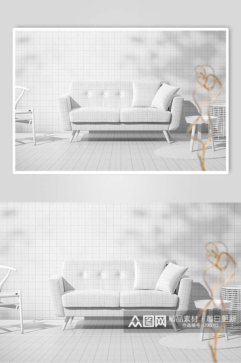 扭曲线条墙壁沙发家具场景样机素材