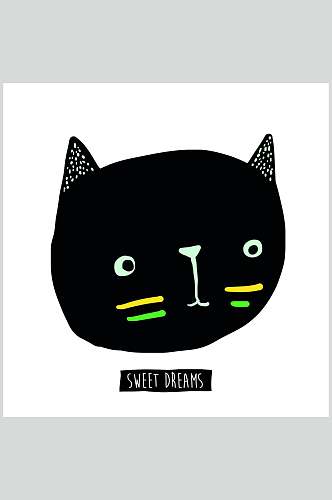 猫咪黑北欧风卡通动物图案矢量素材